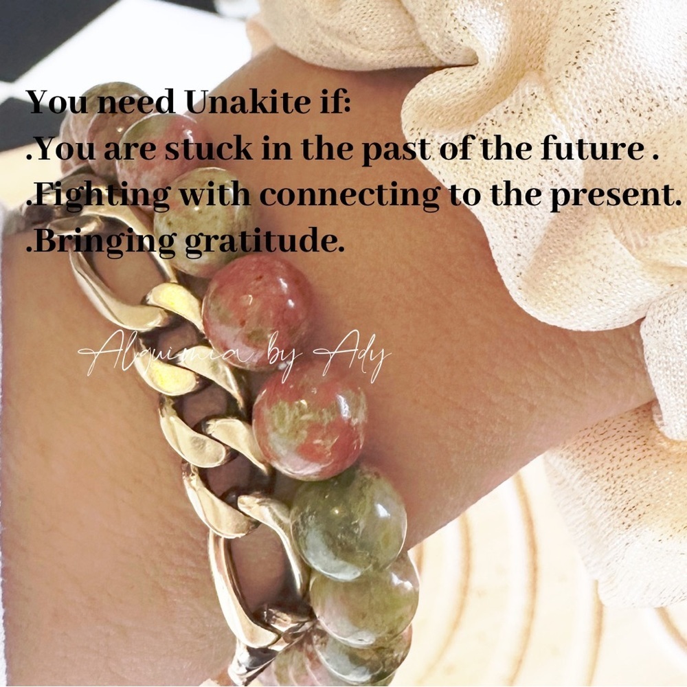 Unakite beaded bracelet/Grounding stone for Scorpio/pearls - Picture 3 of 6